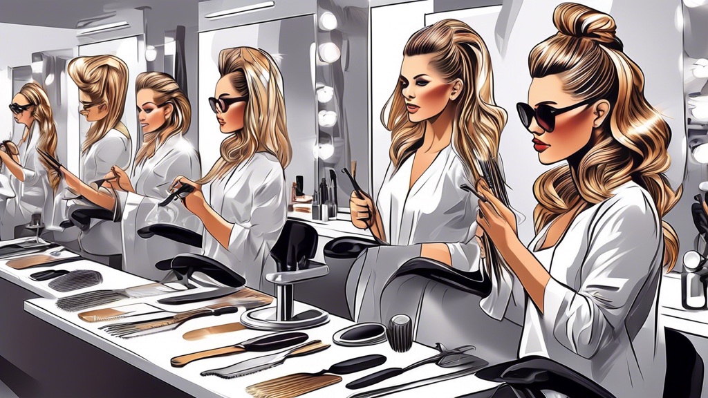 A detailed illustration of various hairdressing tools, focusing on hair foil boards, in a modern salon setting. Highlight different types and uses of foil boards in vibrant, close-up shots. Include a
