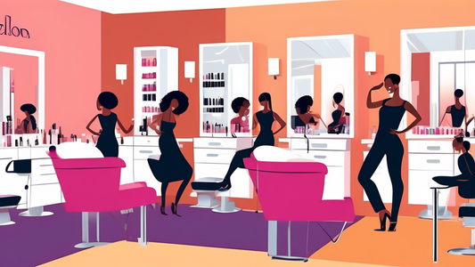 Create an inviting scene of a modern, upscale cosmetology salon with a diverse group of professionals providing various beauty treatments. The salon should have sleek, stylish decor, high-quality equi