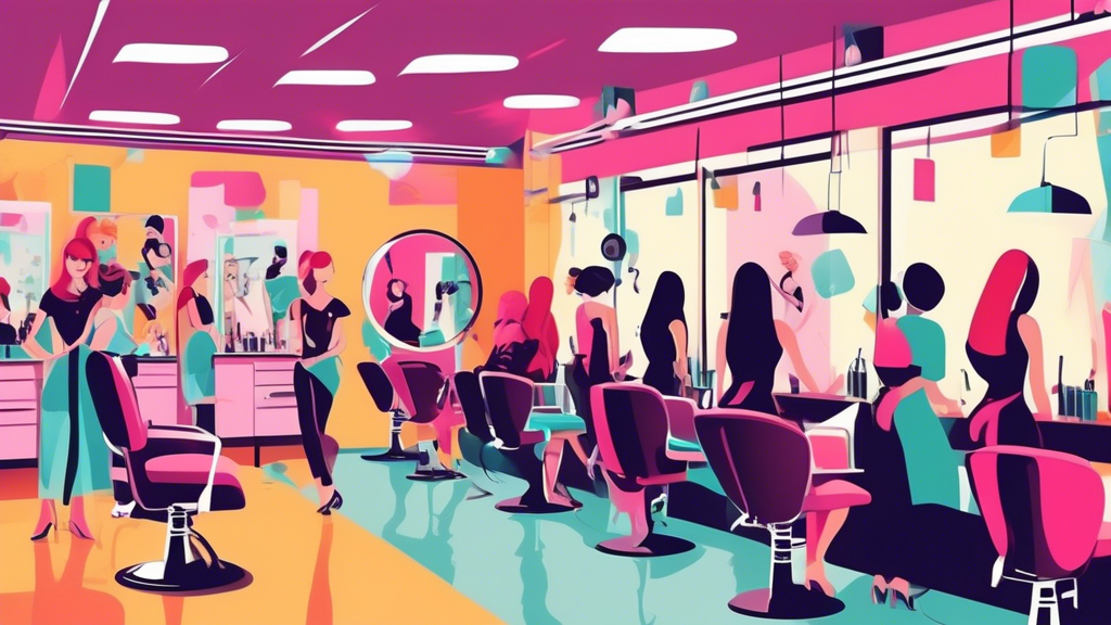 Create an image of a modern, stylish hair salon classroom filled with students attentively watching a professional hair stylist demonstrate cutting techniques on a mannequin. Include elements such as