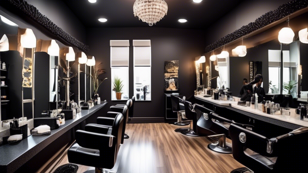 Create an image showing a vibrant, modern walk-in black hair salon. The scene should feature skilled hair stylists working on clients with diverse black hairstyles, including braids, afros, and locs.