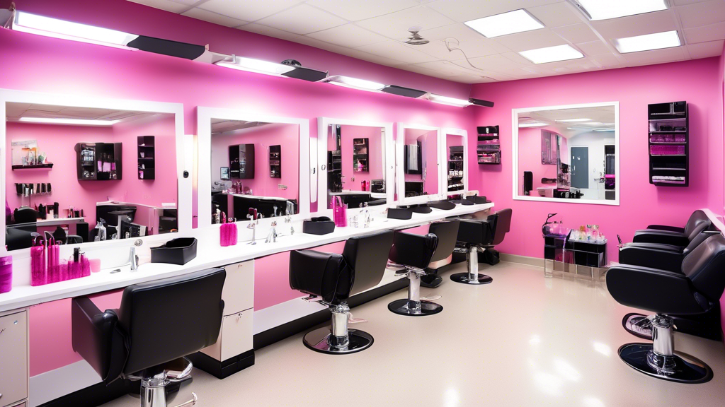 Create a vibrant and engaging image depicting a modern cosmetology classroom. Include diverse students practicing various beauty techniques such as hair styling, makeup application, and nail art. The