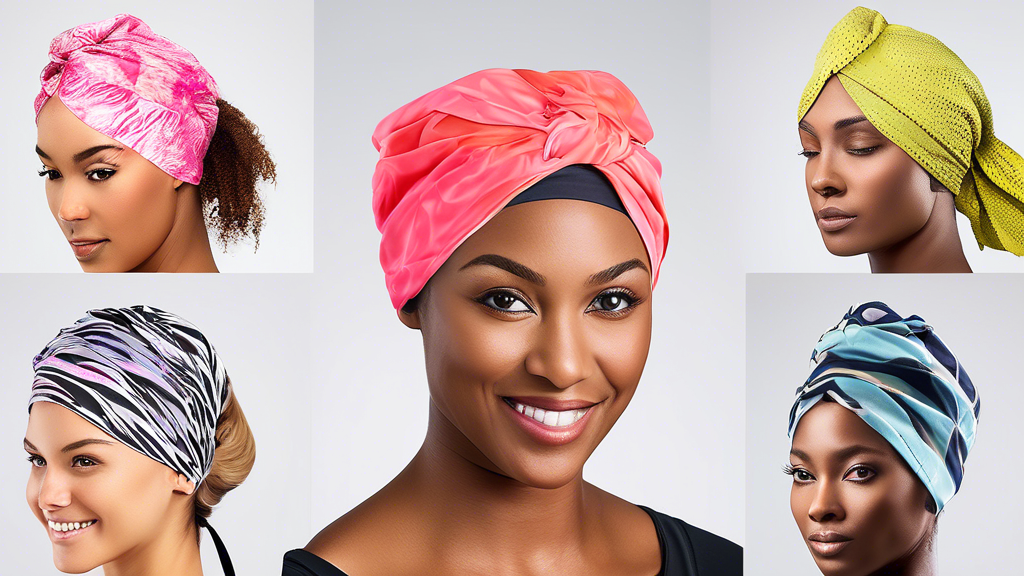 Create an image featuring a variety of colorful microfiber head wraps displayed on a clean, minimalist background. Include close-up details of the fabric texture, highlighting its softness and stretch