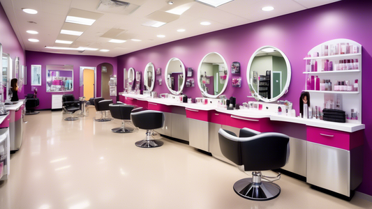 Create a vibrant and welcoming scene inside a modern beauty institute. Depict a diverse group of students and instructors actively engaged in various beauty treatments, such as hairstyling, makeup app