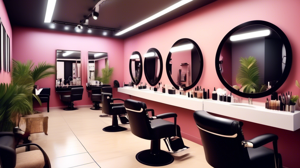 Create an image of a friendly, well-lit beauty salon with various clients getting personalized makeup and hair styling services. Showcase diversity in both the clients and the stylists, capturing diff