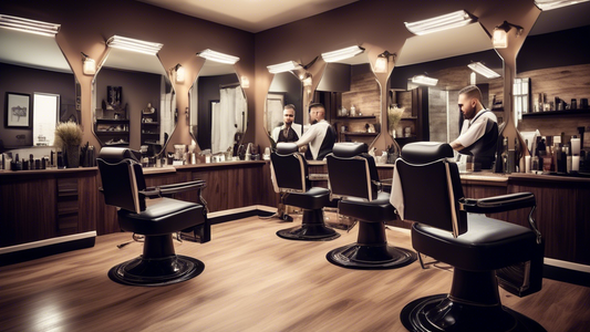 Create an image of a modern, upscale barbershop with a prominent male hair stylist expertly cutting a client's hair. The stylist should be focused and confident, with well-groomed hair himself, evokin