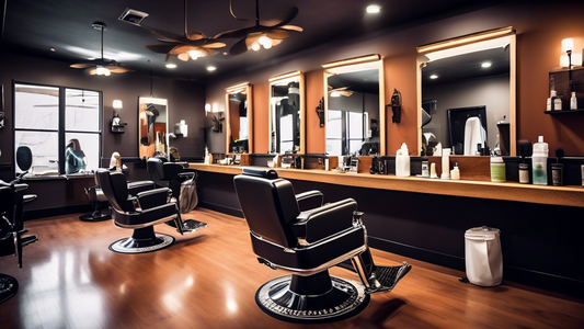 Create a vibrant and modern scene featuring stylish men getting haircuts and grooming services at a top-notch salon. The interior should be sleek with contemporary decor, leather chairs, and professio