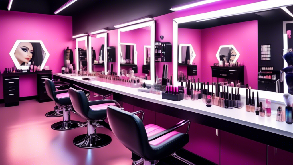 Create an image of a diverse and vibrant classroom full of cosmetology students in 2023, featuring modern beauty tools, well-lit makeup stations, and students practicing hairstyling, makeup applicatio