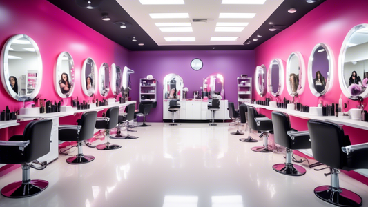 Create an image of a modern beauty school classroom with diverse students actively engaged in learning various beauty techniques. The room should have state-of-the-art equipment, including hairdressin