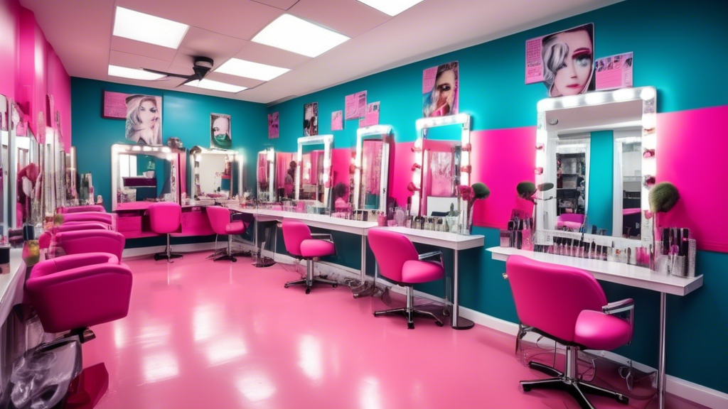 A vibrant, modern classroom at the Beauty Training Academy, filled with students enthusiastically practicing various beauty techniques such as makeup application, hairstyling, and skincare treatments,