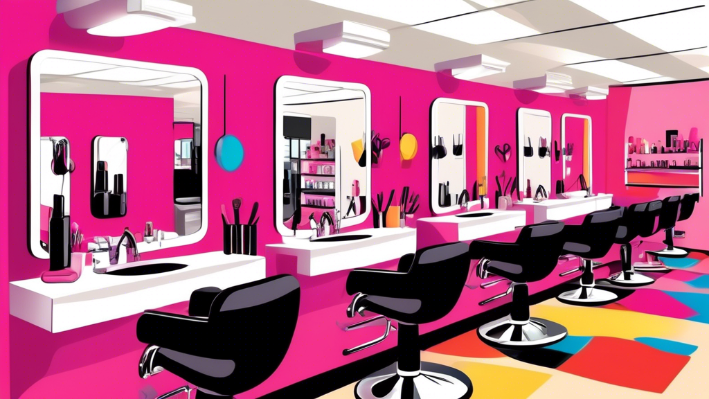 Create an image of a vibrant, modern cosmetology school campus with students engaged in various beauty practices such as hairstyling, makeup application, and nail art. Highlight classrooms with profes