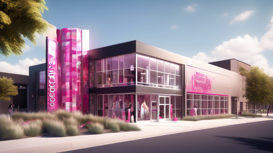 Create an image of a stylish, modern beauty school building with a welcoming entrance. The school should have a sign displaying Top Accredited Beauty School and feature students practicing various bea