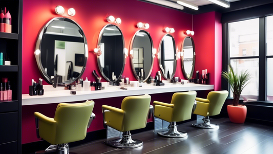 Create an image that depicts a stylish, modern hair salon. The focus should be on a skilled hairstylist applying vibrant, fashionable hair color to a client's hair. The salon should have contemporary 