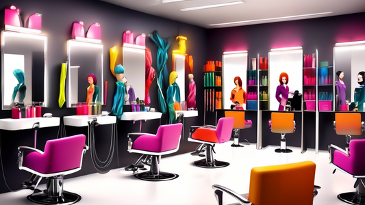 Create an image of a stylish, modern classroom in a hair salon with professional hairdressing tools, mannequins with styled hair, and students attentively learning from an experienced instructor. The 