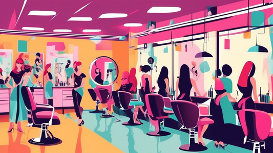 Create an image of a modern, stylish hair salon classroom filled with students attentively watching a professional hair stylist demonstrate cutting techniques on a mannequin. Include elements such as 