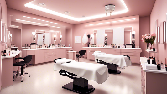 Create an image of a modern classroom environment where an esthetician training course is taking place. Show students practicing various beauty treatments such as facials, makeup application, and skin