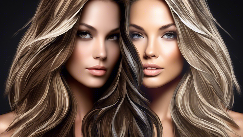 Create an image of a woman with dark brown hair that has been highlighted with ash blonde foils. The highlights should create a beautiful, high-contrast effect. Show her in a modern, well-lit salon wi