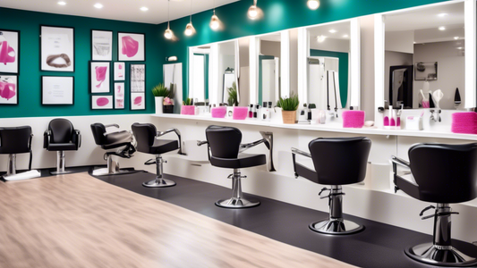 Create an image showcasing a vibrant and modern hair salon with hairdressers using disposable towels on clients. Highlight the clean, hygienic, and convenient nature of disposable towels, with a stack