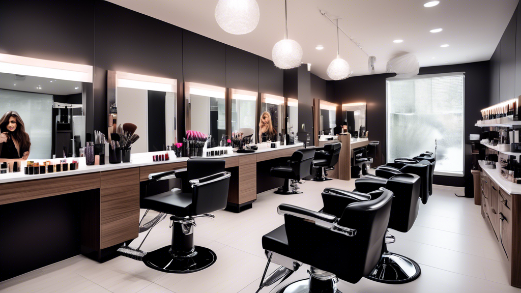 Create an image of a sleek salon setting with a range of Framar brushes laid out on a stylish countertop. The brushes should be vividly colored and artistically arranged alongside hair dye products, c