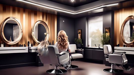 Create an image featuring a luxurious hair salon setting with a professional stylist applying a premium Pro Care Foil hair treatment to a client's hair. The foil should be sleek and reflective, showca