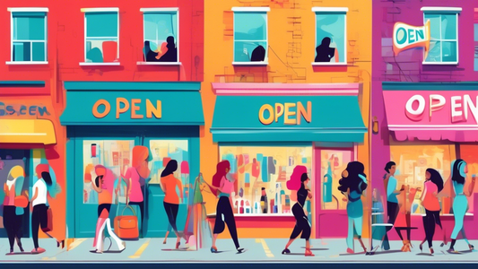 Create an image of a lively urban street with a variety of vibrant hair salon storefronts, each with signs that say 'Open'. Show diverse customers happily walking in and out of the salons, and a smart