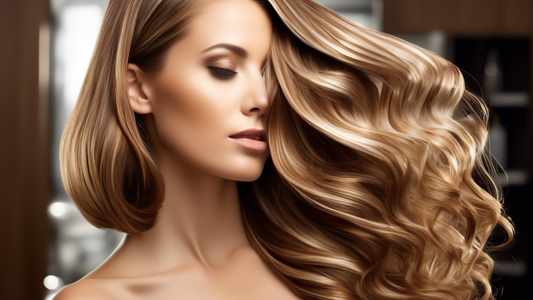 Create a high-quality, close-up image of a woman's hair, featuring a stunning blend of brown and blond foils. The hair should look voluminous, shiny, and healthy with expertly placed highlights and lo