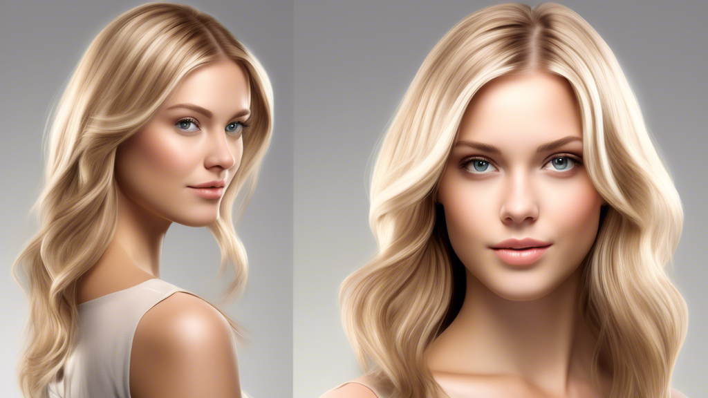 Create a photorealistic image of a young woman with gorgeous blonde hair elegantly styled with soft, natural brown highlights. Her hair should exhibit a beautiful blend of colors that seamlessly integ