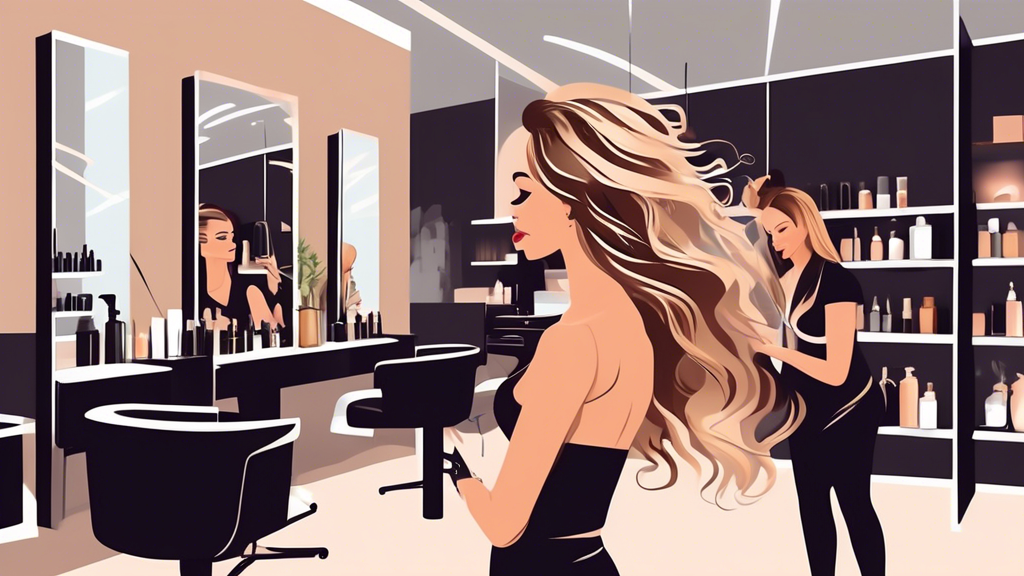 Create an image of a hairstylist expertly applying balayage highlights using a balayage board in an elegant, modern salon. The hairstylist should be focused and confident, with vibrant hair colors sho