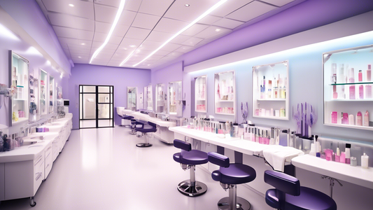 Create a vibrant and detailed image of a state-of-the-art beauty therapy school campus. The setting should showcase modern facilities such as advanced skincare labs, luxurious spa treatment rooms, and