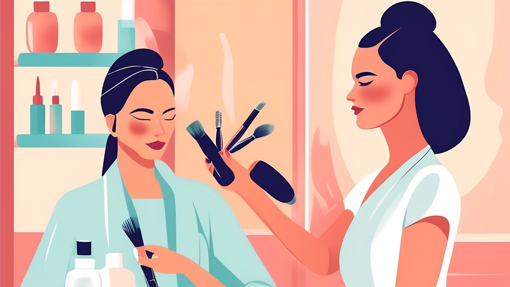 Create an image illustrating the differences between a cosmetologist and an esthetician. On one side, show a cosmetologist working in a vibrant salon, cutting hair, styling, doing makeup, and manicure