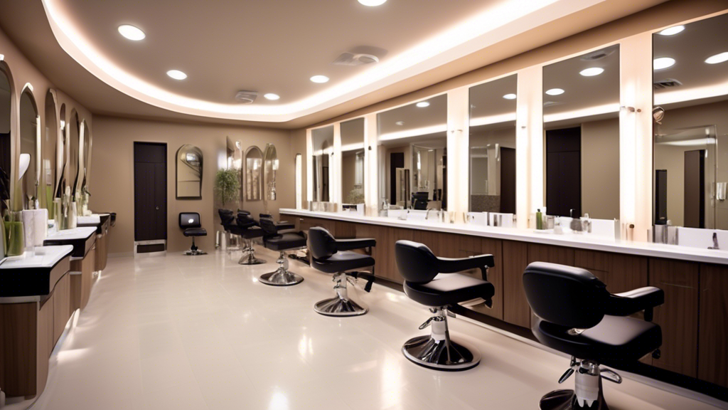 Create an image of a sleek and contemporary beauty institute. The interior should showcase a variety of modern beauty services such as facials, makeup application, cutting-edge skincare treatments, an