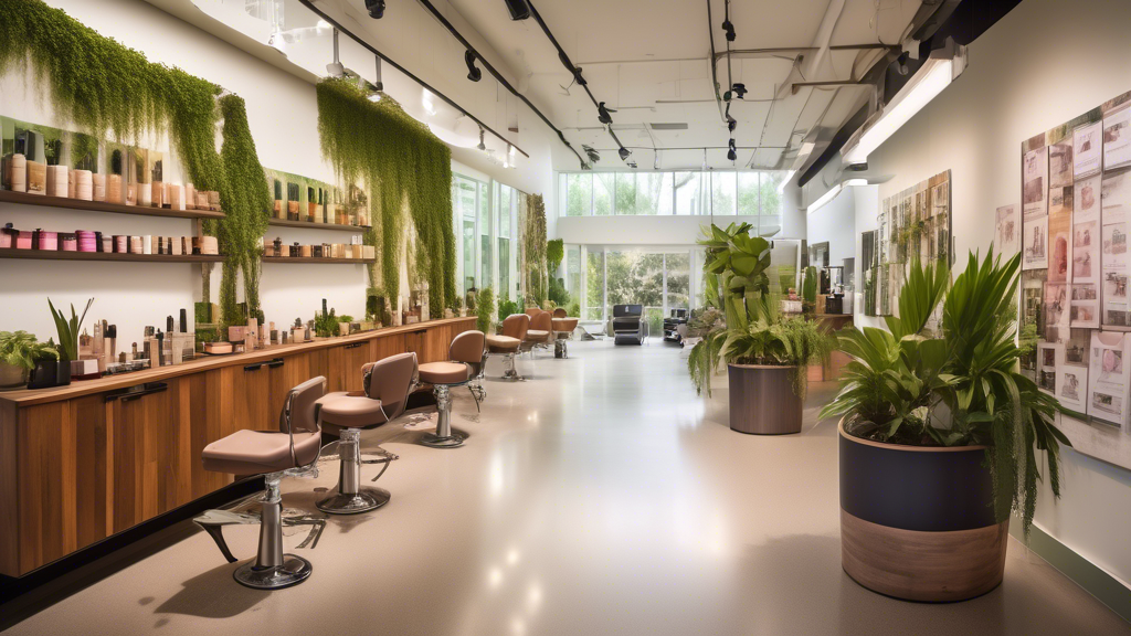 Create an image of a modern, vibrant Aveda Institute campus featuring students engaged in various beauty and wellness activities: hairstyling, makeup application, aromatherapy sessions, and skincare t