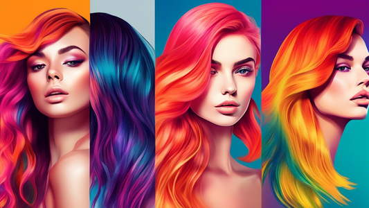 Create an image showcasing a diverse range of hair color highlights, featuring models with various hair colors and highlight styles like balayage, ombre, streaks, and neon tips. Each model should have