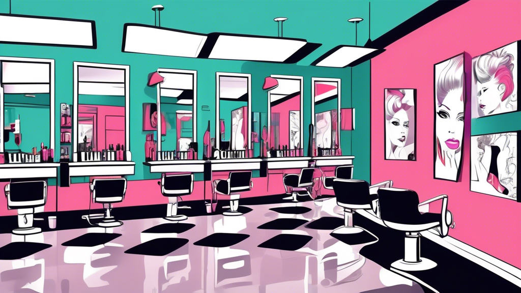 Create an image of a bright and modern salon classroom filled with students practicing hairstyling and cosmetology techniques under the guidance of an experienced instructor. The room should have larg