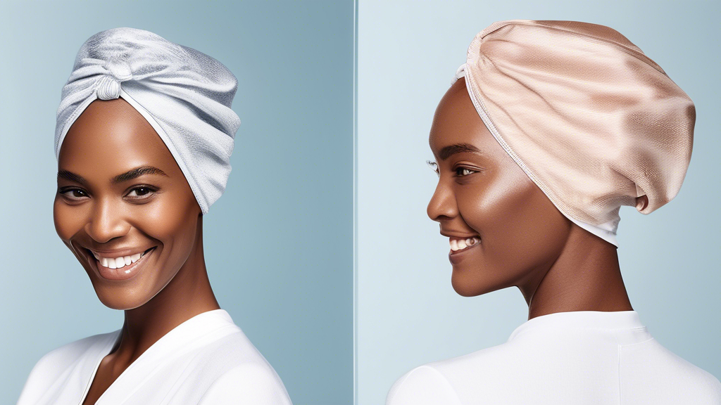 Create an image showcasing the Aquis Lisse Luxe Hair Turban in use. Focus on a close-up of a person with wet hair wrapped in the sleek, stylish hair turban, radiating a sense of comfort and luxury. In