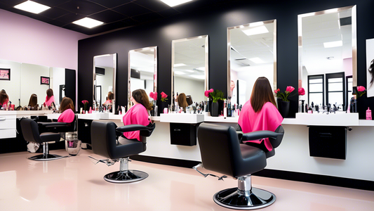 Create an image showcasing a vibrant and modern beauty school environment. Display a diverse group of students engaged in various beauty-related activities, such as hairstyling, makeup application, an