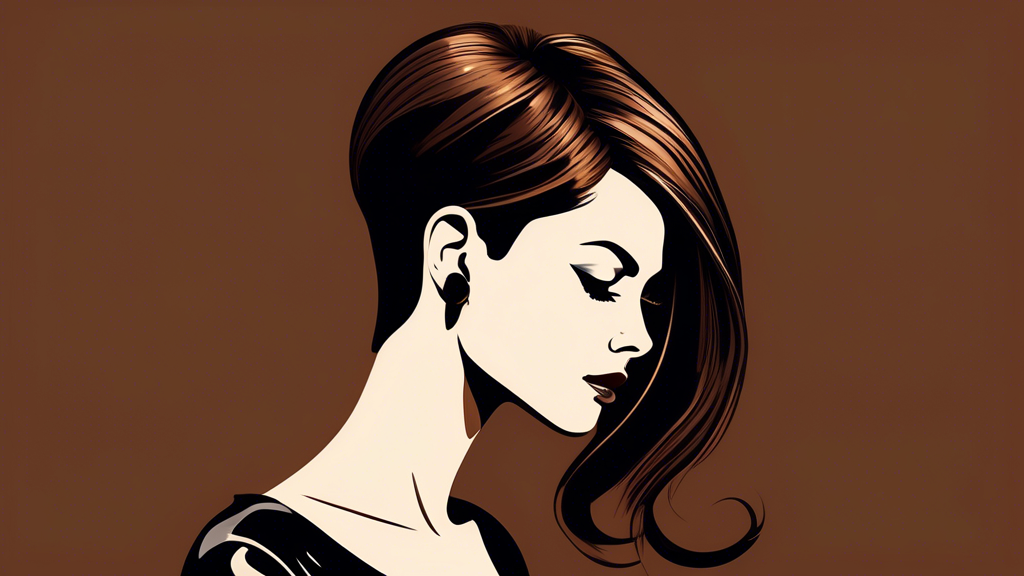 Create an image of a woman with stylish brown hair that has been accentuated with sleek black foils. The hairstyle should look modern and sophisticated, showcasing the contrast between the brown and b