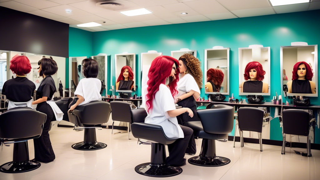 Create an image of a modern, high-tech classroom where licensed cosmetologists are engaged in an advanced hair cutting class. Students equipped with professional tools are practicing on mannequins wit