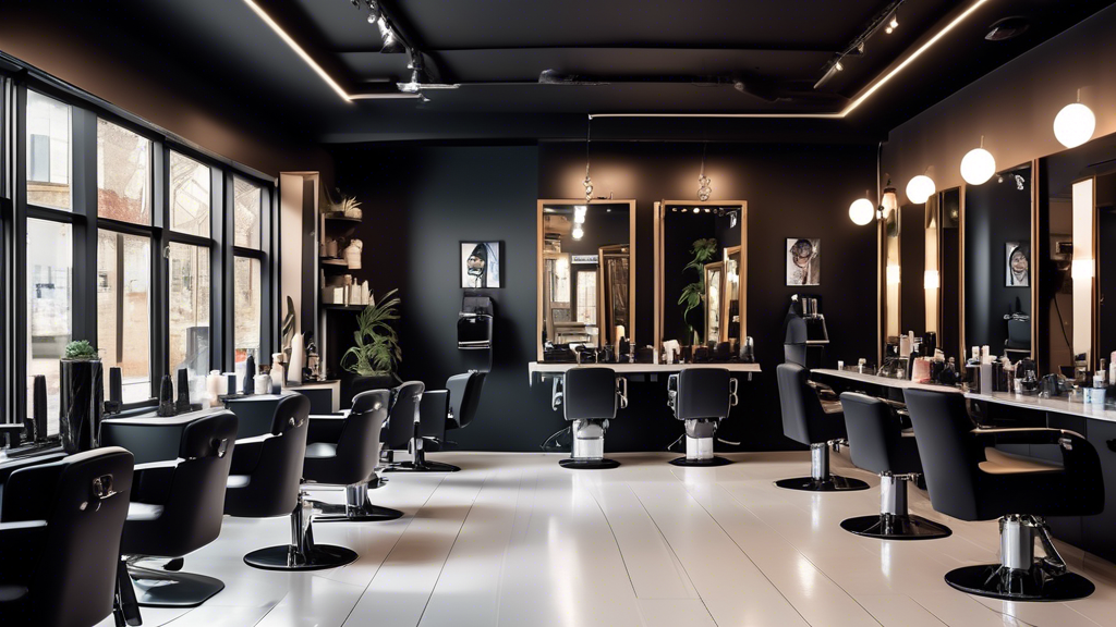 Create an image of a vibrant, modern Black hair salon with large windows and a welcoming 'Walk-Ins Welcome' sign. Inside, a stylist is happily consulting with a client, and various customers of divers