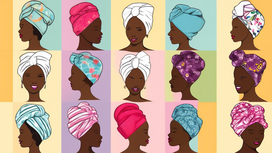 Create an image showcasing a collection of stylish hair towel wraps in various colors and patterns, each featuring a secure button closure. The towels should be neatly wrapped around the heads of dive