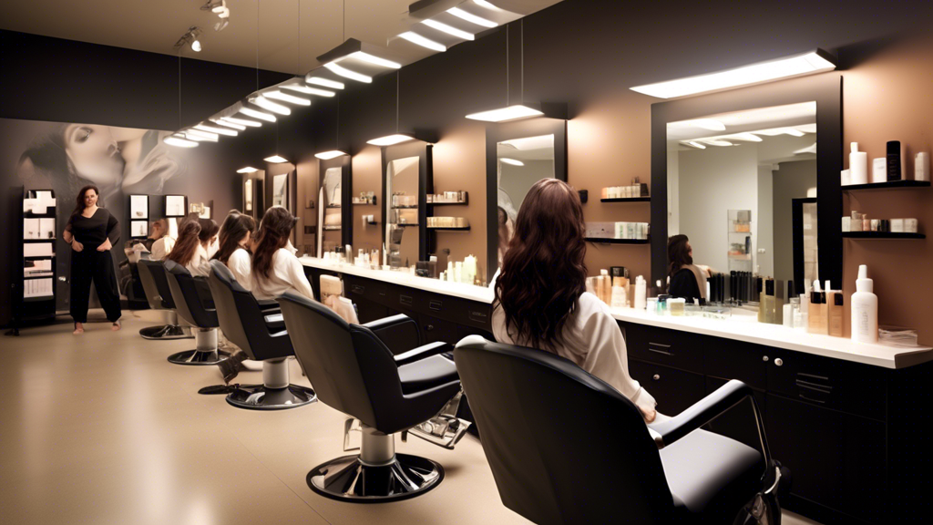 Create an image depicting a modern, professional Aveda Institute with students engaging in various beauty and wellness activities like hair styling, skincare, and makeup application. Include price tag