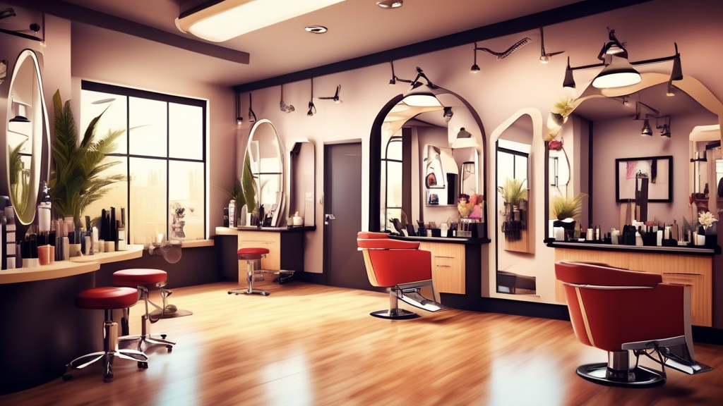 Create an image of a welcoming, modern hair salon with a cheerful hairdresser styling a client's hair. Add elements like a Best Hairdresser award plaque on the wall, a busy appointment book on the cou