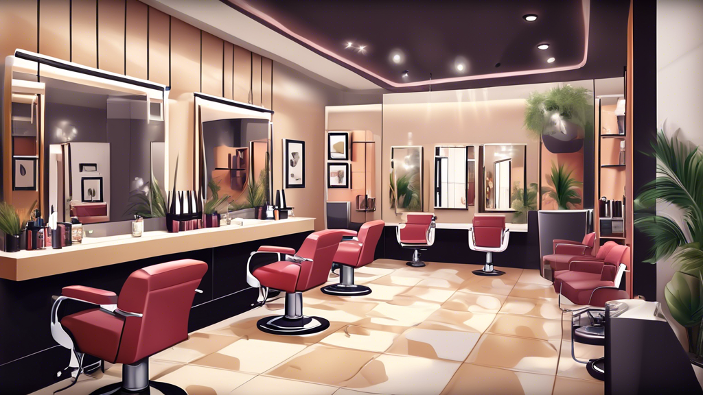 Create a highly detailed digital illustration of a modern, stylish hair salon at peak activity. Feature well-groomed, chic hairdressers skillfully cutting, styling, and coloring clients' hair. The env